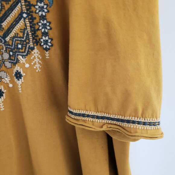 Johnny Was Tunic Top LARGE Dark Mustard Embroidered Floral 3/4-Sleeve #J13019-7 - Picture 5 of 10